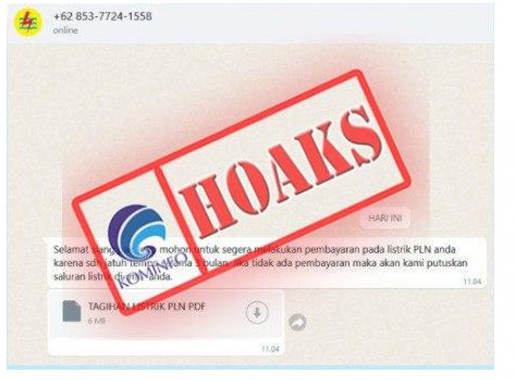 [HOAKS] Pesan WhatsApp Tagihan Listrik Mengatasnamakan PLN