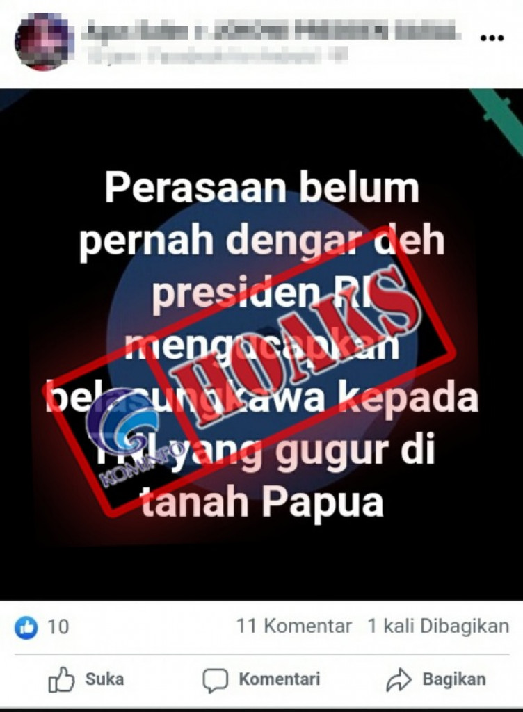 [HOAKS] Tidak Ada Presiden RI yang Mengucapkan Belasungkawa kepada TNI yang Gugur di Papua