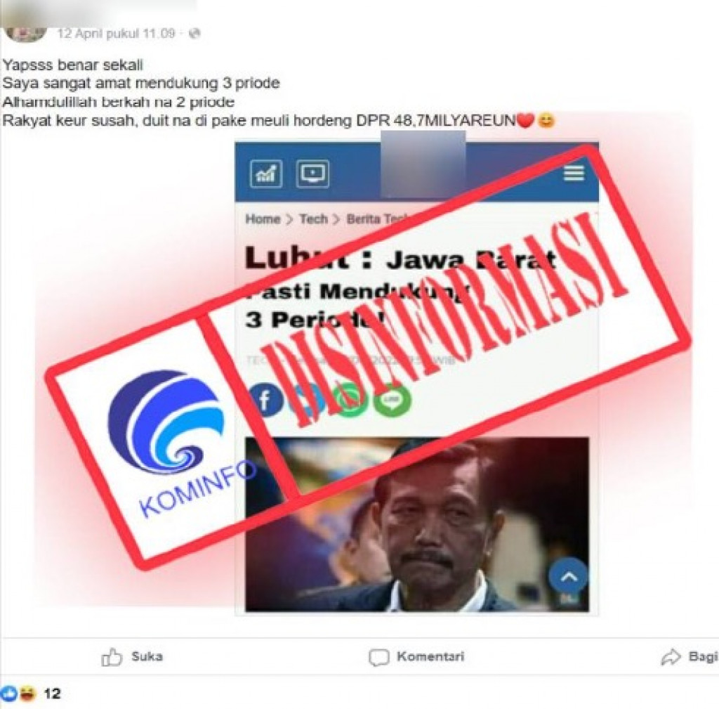 [DISINFORMASI] Foto Tangkapan Layar Artikel CNBC “Luhut: Jawa Barat Pasti Mendukung 3 Periode!”