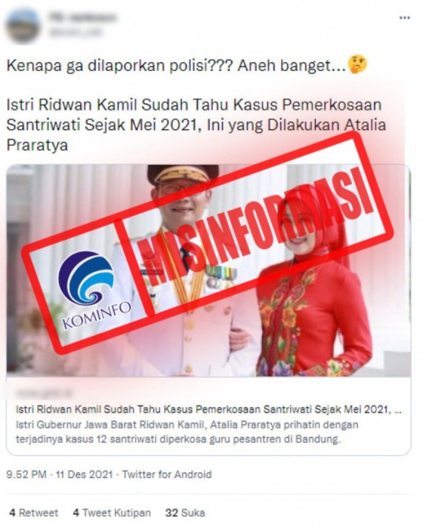 [MISINFORMASI] Tanggapan Istri Gubernur Jawa Barat Atalia Praratya atas Kasus Predator Seks Herry Wirawan