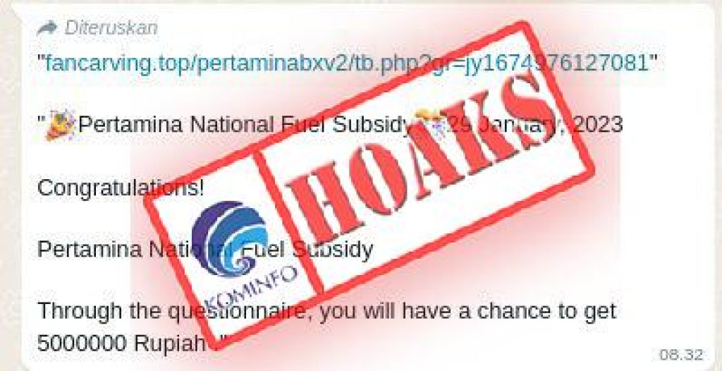 [HOAKS] Tautan Kuesioner Berhadiah Subsidi BBM Pertamina Senilai Rp5 Juta