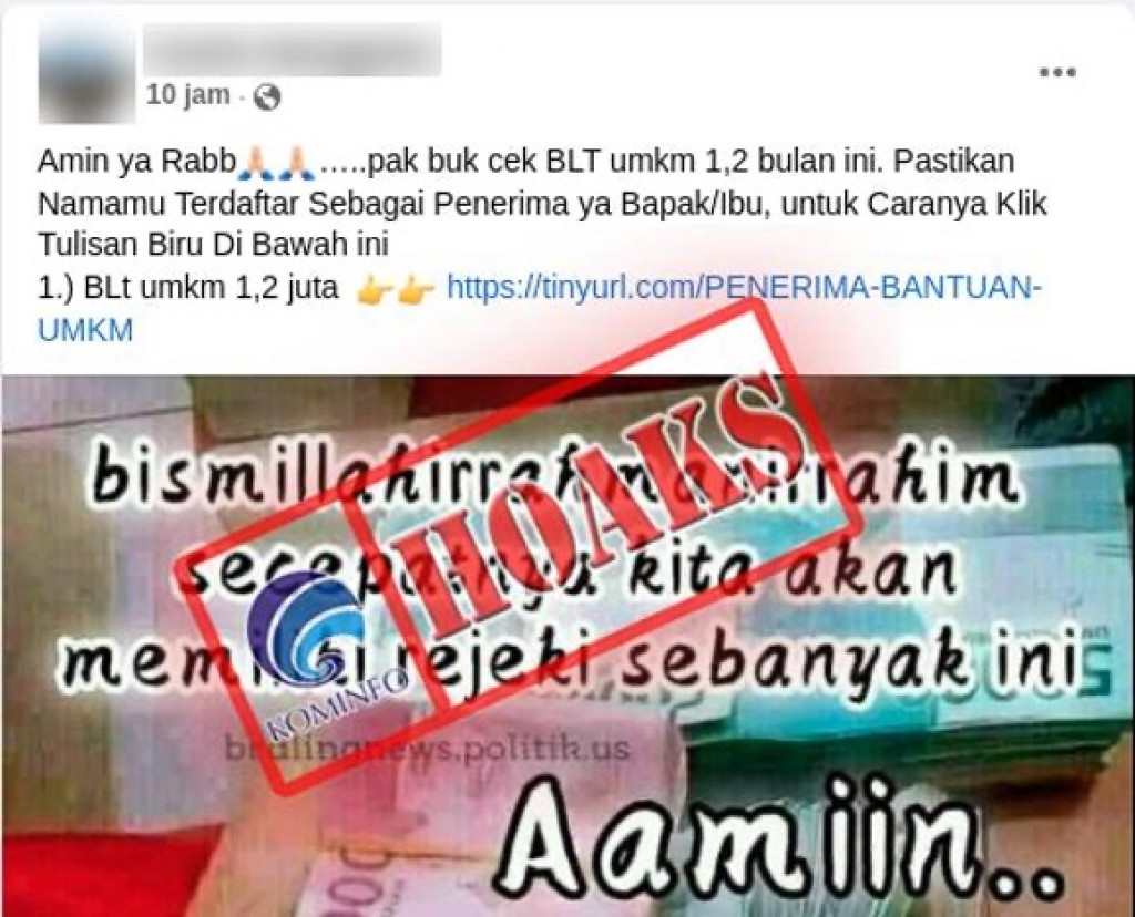 [HOAKS] Tautan Penerima BLT UMKM Bulan Januari 2022 Sebesar Rp1,2 Juta