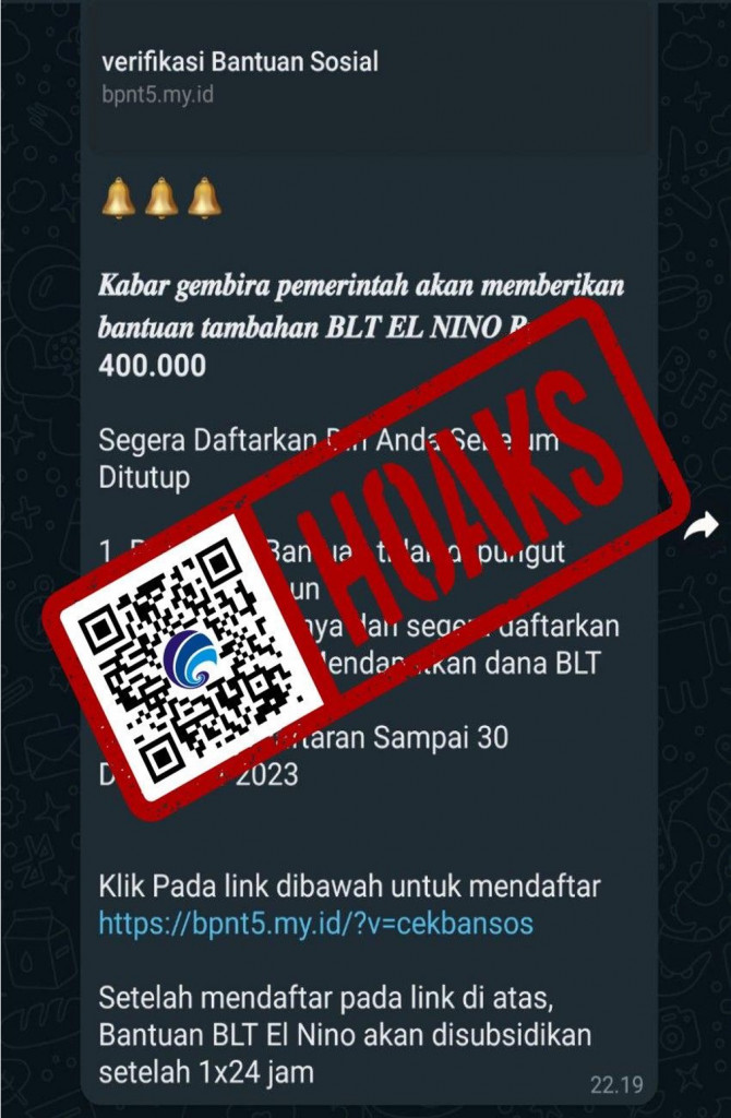 [HOAKS] Link Pendaftaran BLT El Nino Rp400 Ribu