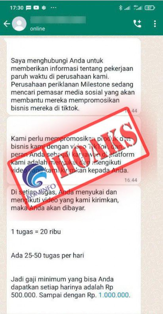 [HOAKS] Tawaran Kerja Paruh Waktu dari Perusahaan Milestone di TikTok