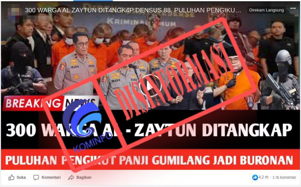[DISINFORMASI] Tiga Ratus Warga Ponpes Al-Zaytun Ditangkap Densus 88