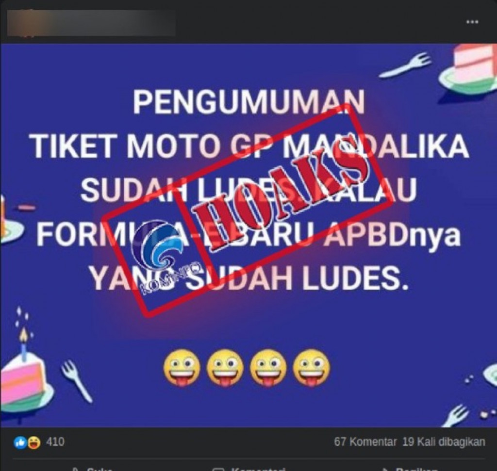 [HOAKS] Tiket MotoGP Mandalika Sudah Ludes, Formula E APBD-nya yang Sudah Ludes