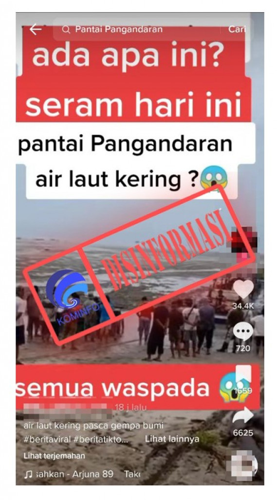 [DISINFORMASI] Air Laut Pantai Pangandaran Surut Usai Gempa Cianjur