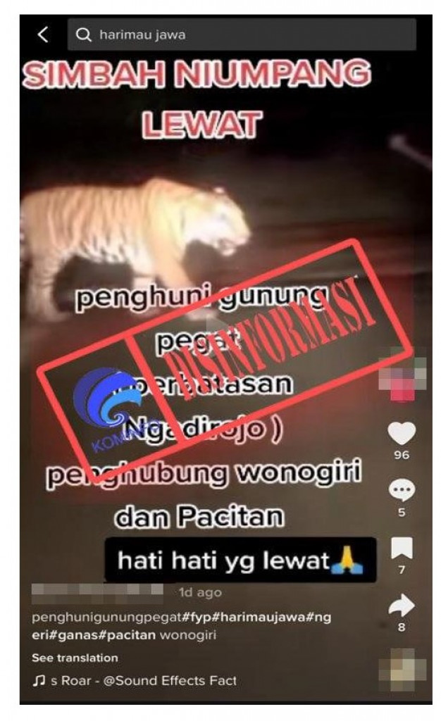 [DISINFORMASI] Video Harimau Melintas di Gunung Pegat Wonogiri
