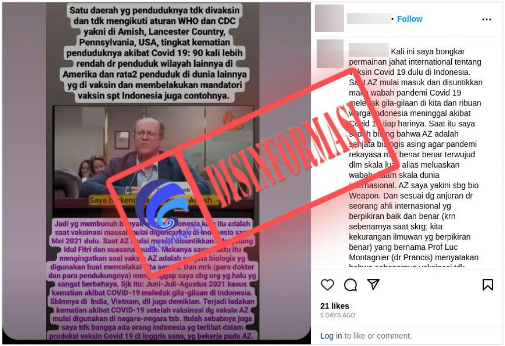 [DISINFORMASI] Tingkat Kematian Akibat Covid-19 di Komunitas Amish Rendah karena Penduduknya Tolak Vaksinasi dan Abaikan Aturan WHO