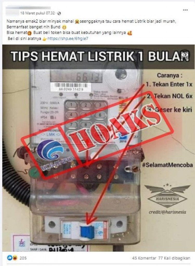 [HOAKS] Tips Hemat Listrik 1 Bulan