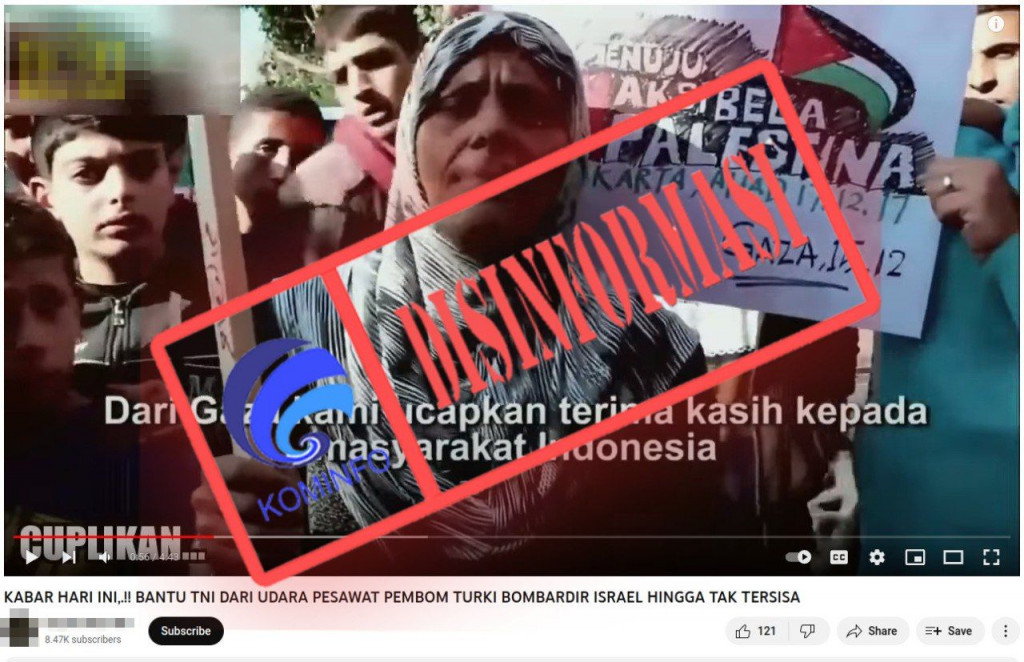 [DISINFORMASI] TNI Bantu Pesawat Tempur Turki Bombardir Israel