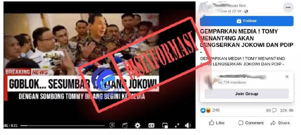 [DISINFORMASI] Tommy Soeharto Ancam Lengserkan Presiden Jokowi