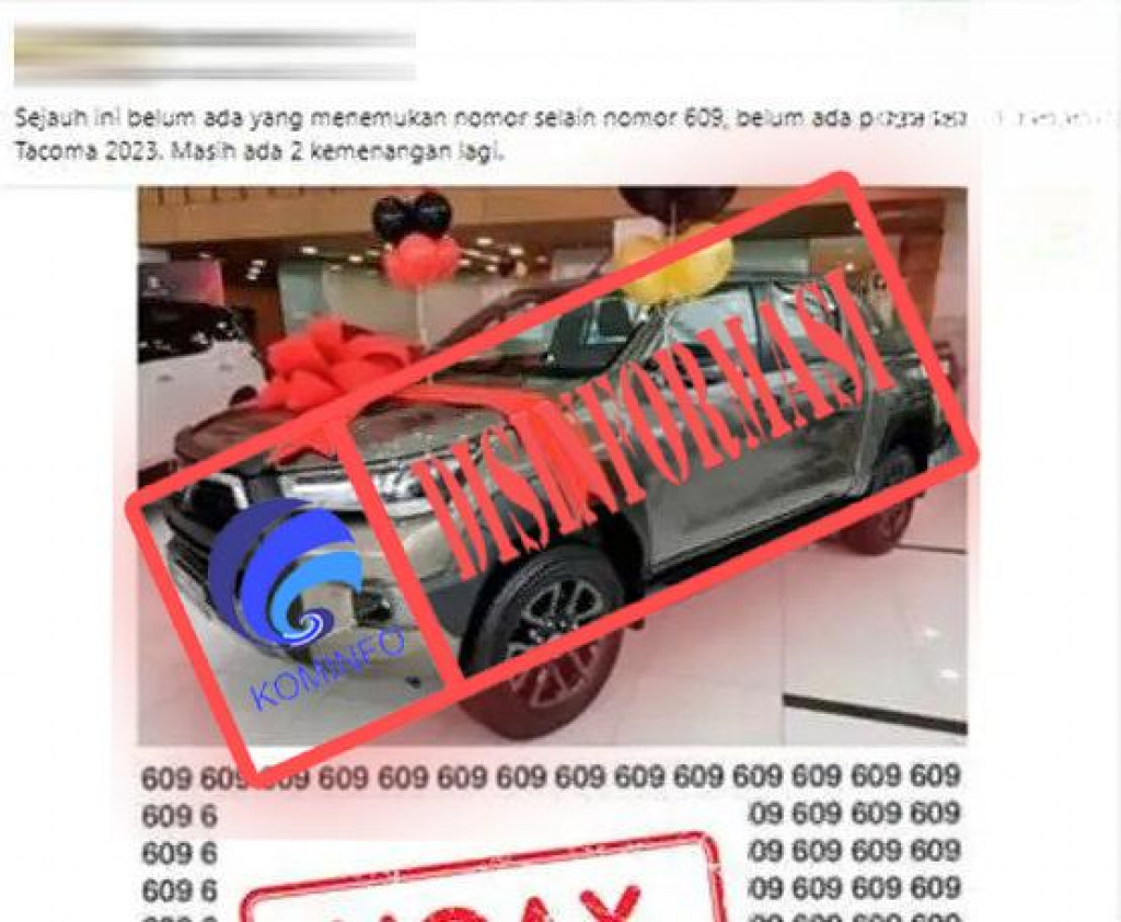 DISINFORMASI] Toyota Bagikan Mobil Tacoma Hanya dengan Tebak Nomor di Facebook