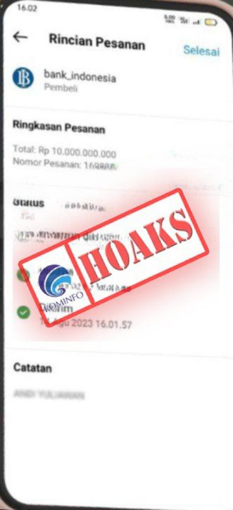 [HOAKS] Transaksi Jual Beli Mengatasnamakan Bank Indonesia
