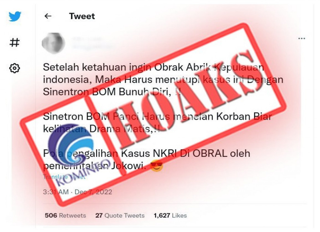 [HOAKS] Bom Bunuh Diri di Bandung Merupakan Pengalihan Isu