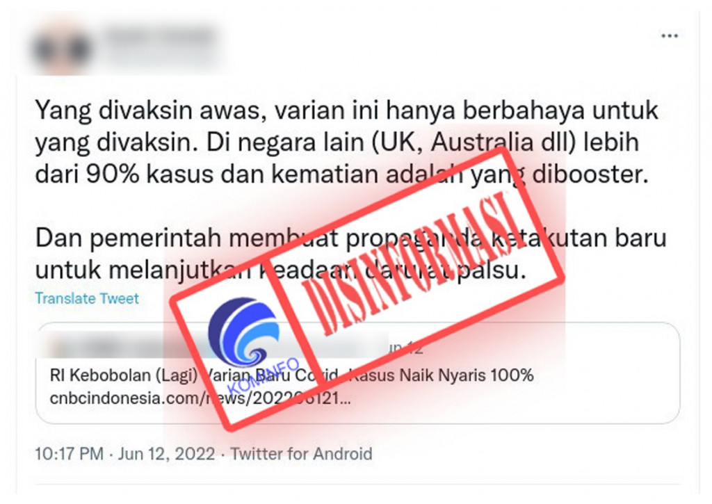 [DISINFORMASI] Covid-19 Varian Baru Hanya Berbahaya Bagi yang Sudah Divaksin