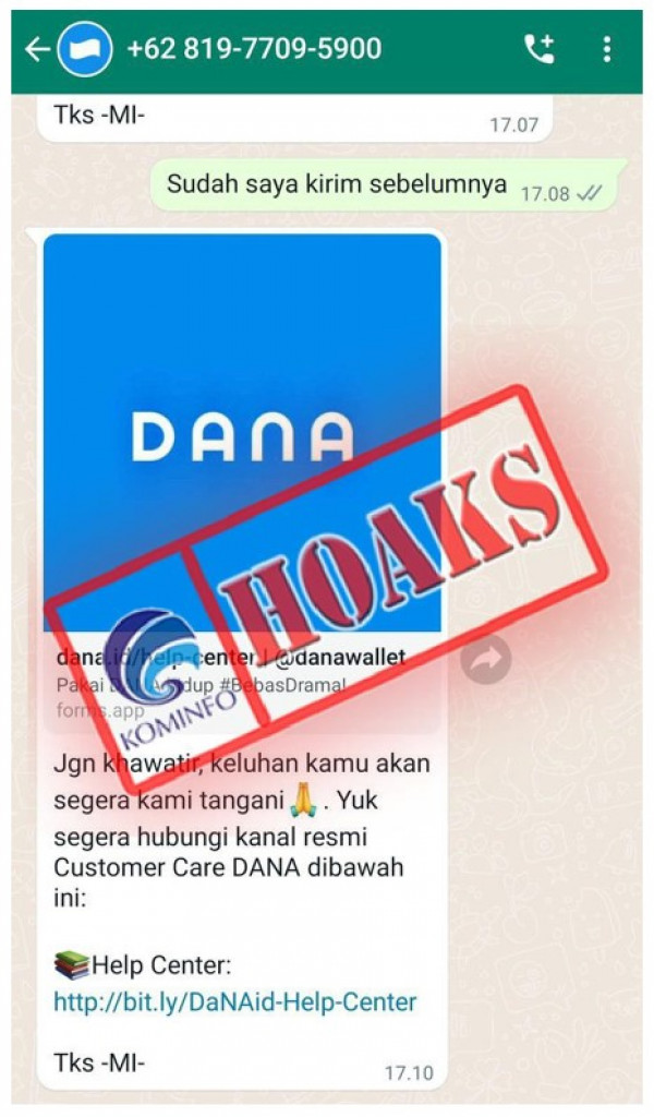 [HOAKS] Akun Palsu Mengatasnamakan Aplikasi DANA