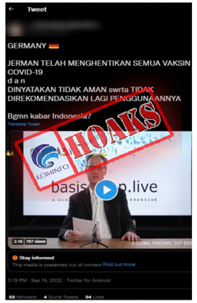 [HOAKS] Jerman Telah Menghentikan Vaksin Covid-19