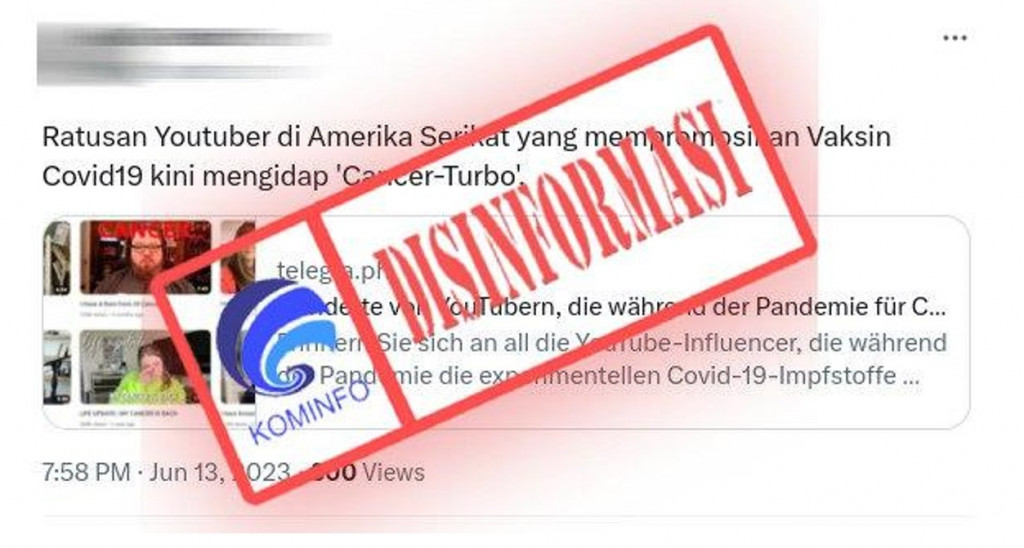 [DISINFORMASI] Ratusan YouTuber di Amerika Serikat yang Mempromosikan Vaksin Covid-19 kini Mengidap Kanker Turbo