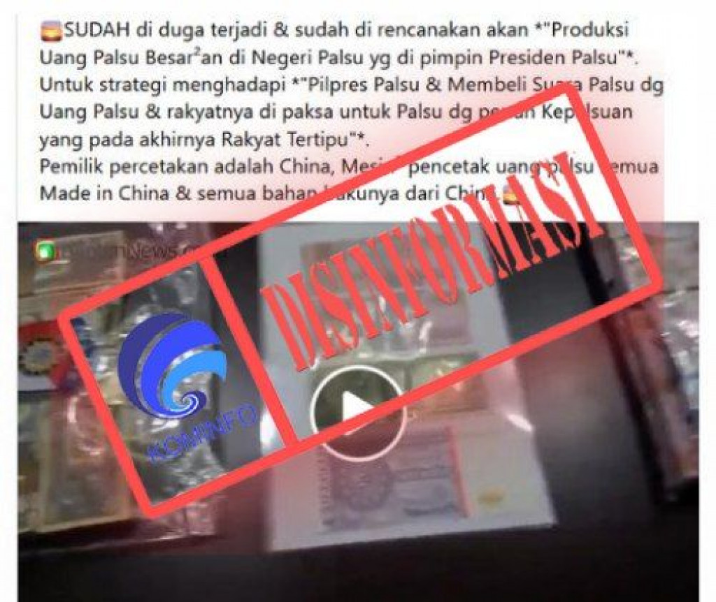 [DISINFORMASI] Uang Palsu yang Terungkap di Kabupaten Pandeglang Dicetak oleh Pengusaha Cina untuk Beli Suara pada Pilpres 2024
