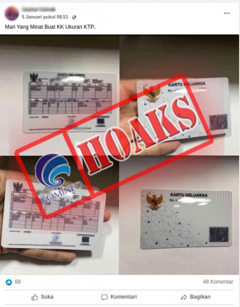 [HOAKS] Ukuran KK Terbaru Seperti KTP