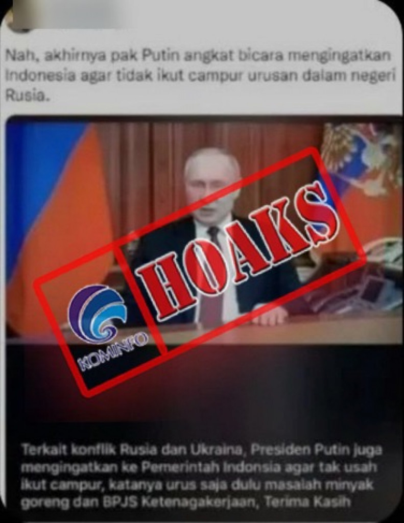 [HOAKS] Vladimir Putin Ultimatum Indonesia agar tidak Ikut Campur dan Memerintahkan Urus Minyak Goreng juga BPJS