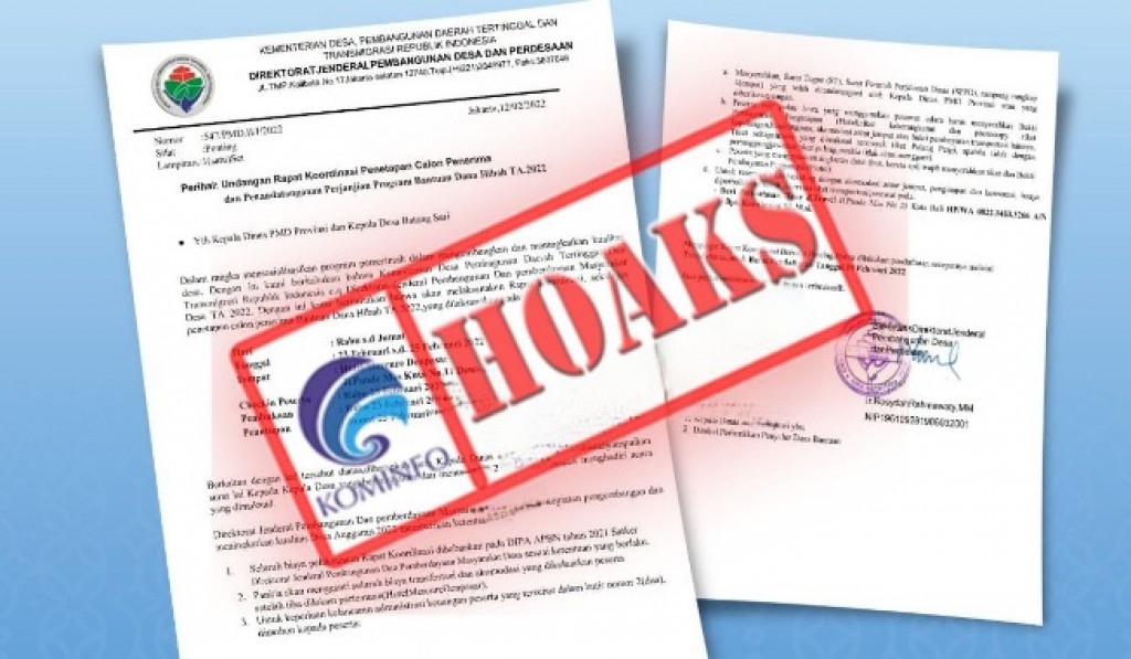 [HOAKS] Surat Undangan Rapat Penerima Bantuan Dana Hibah 2022 Mengatasnamakan Kementerian Desa