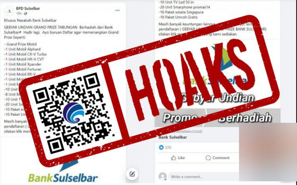 [HOAKS] Undian Berhadiah Mengatasnamakan Bank Sulselbar
