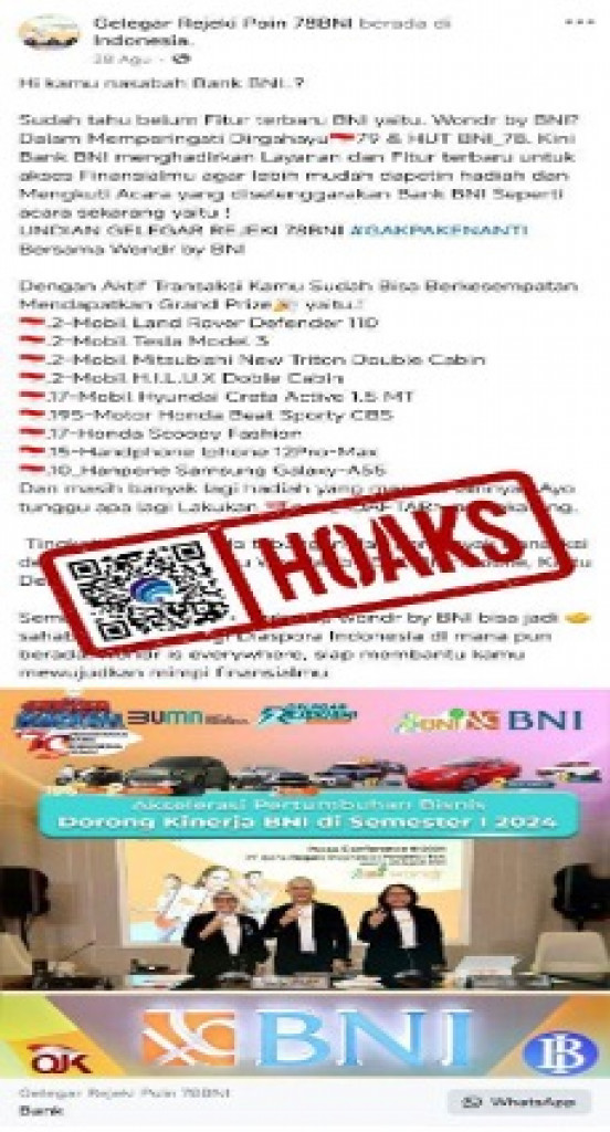 [HOAKS] Undian Berhadiah Dalam Rangka HUT Ke-78 BNI