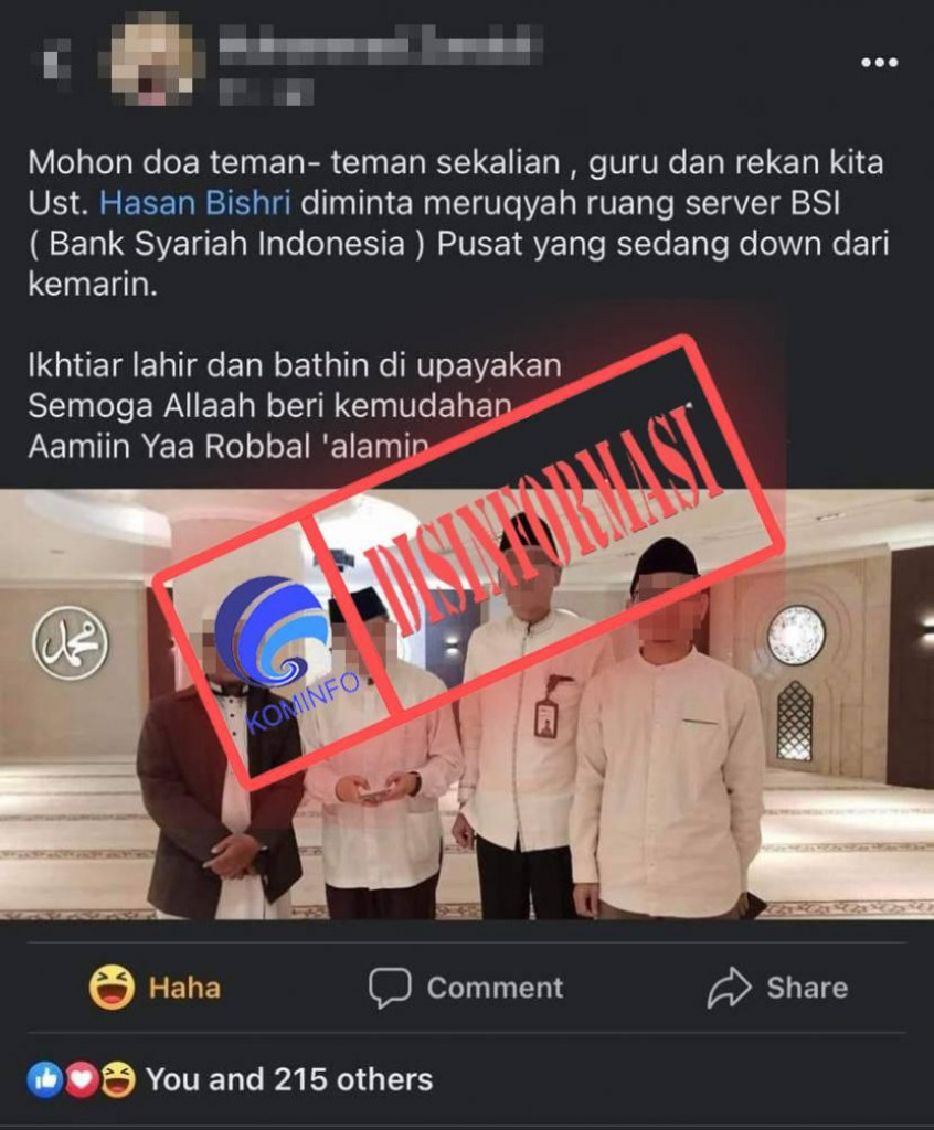 [DISINFORMASI] Ustaz Rukiah Server Bank Syariah Indonesia yang Mengalami Gangguan
