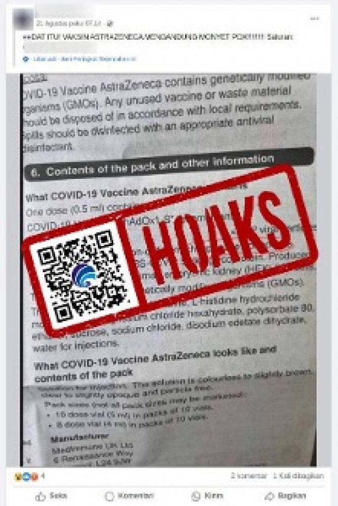 [HOAKS] Vaksin AstraZeneca Mengandung Virus Mpox