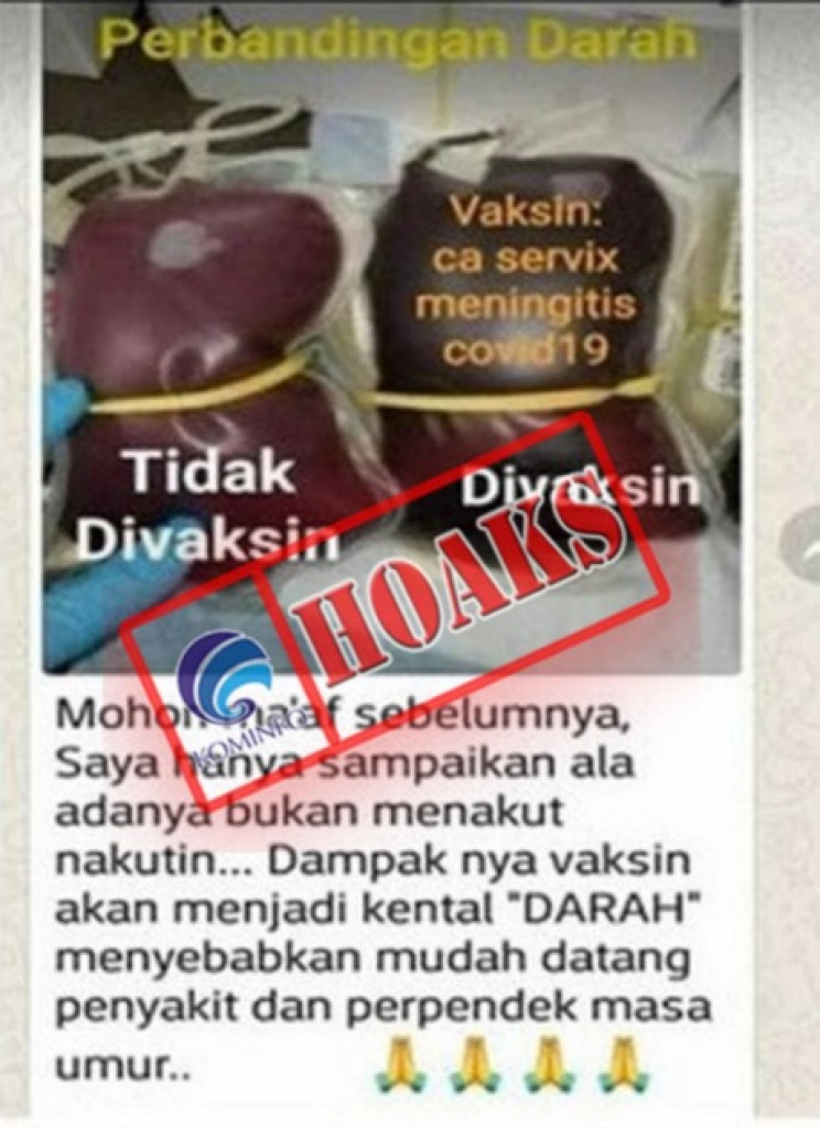 [HOAKS] Vaksin Covid-19 Sebabkan Darah Kental dan Memperpendek Umur