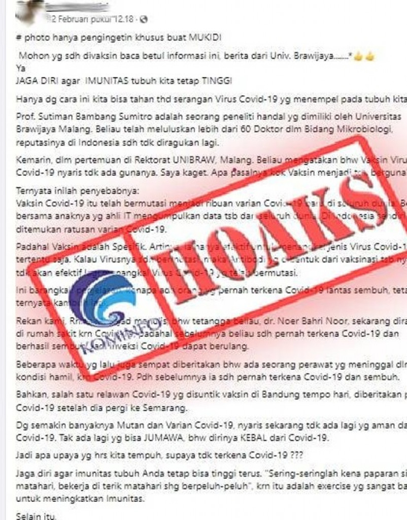 [HOAKS] Vaksin Covid-19 Sebabkan Mutasi Varian Covid-19