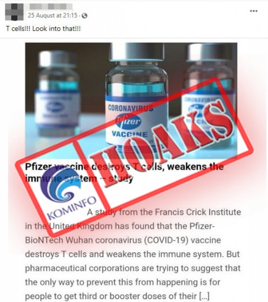 [HOAKS] Vaksin Pfizer Menyerang Darah Putih hingga Sebabkan Imun Lemah