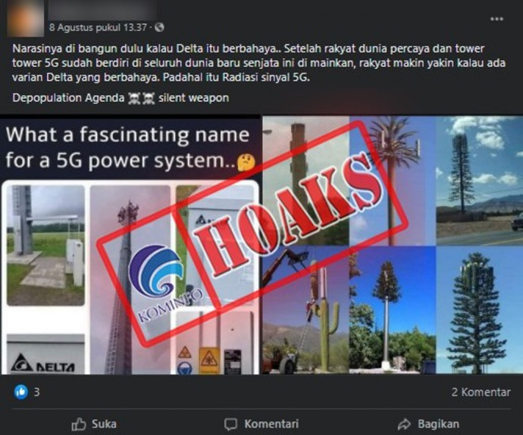 [HOAKS] Varian Delta Covid-19 Berasal dari Radiasi Jaringan 5G