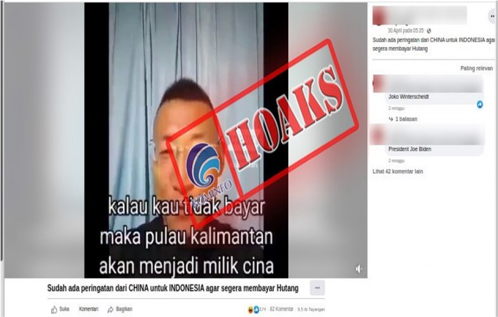 [HOAKS] Video Peringatan Cina akan Ambil Alih Kalimantan jika Indonesia Tak Segera Membayar Hutang