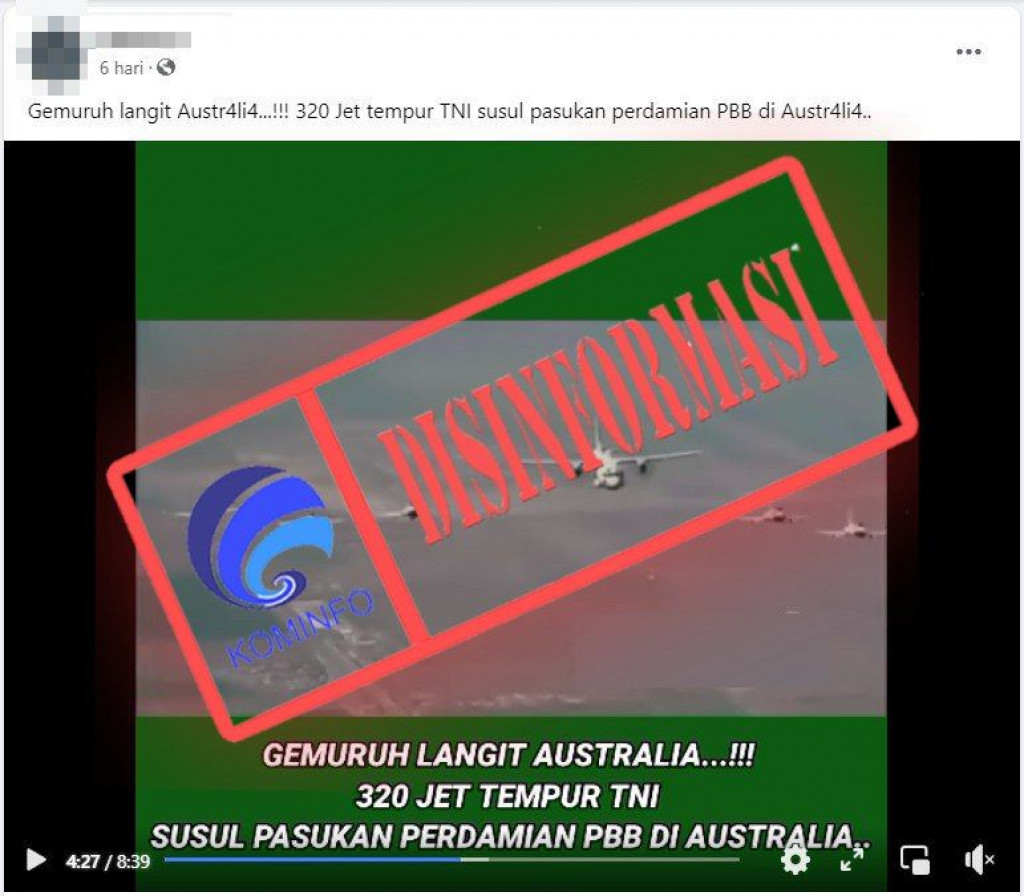 [DISINFORMASI] Video 320 Jet Tempur TNI Susul Pasukan Perdamaian PBB di Australia