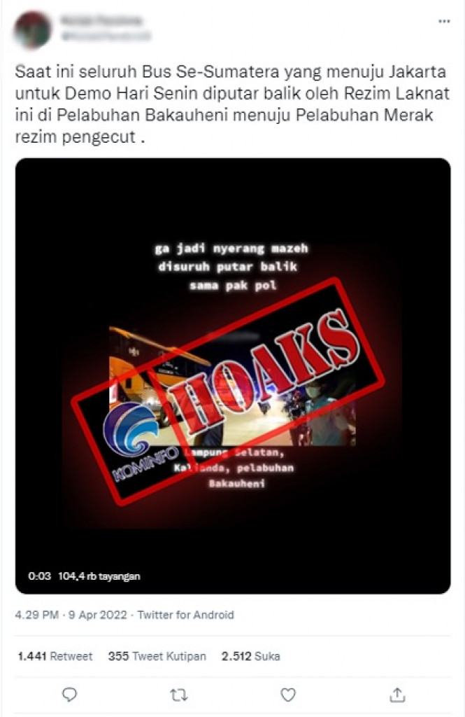 [HOAKS] Video Bus Mahasiswa Pendemo Diberhentikan di Bakauheni