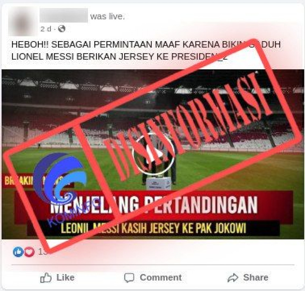 [DISINFORMASI] Video Lionel Messi Memberikan Jersey kepada Presiden Jokowi sebagai Tanda Permintaan Maaf