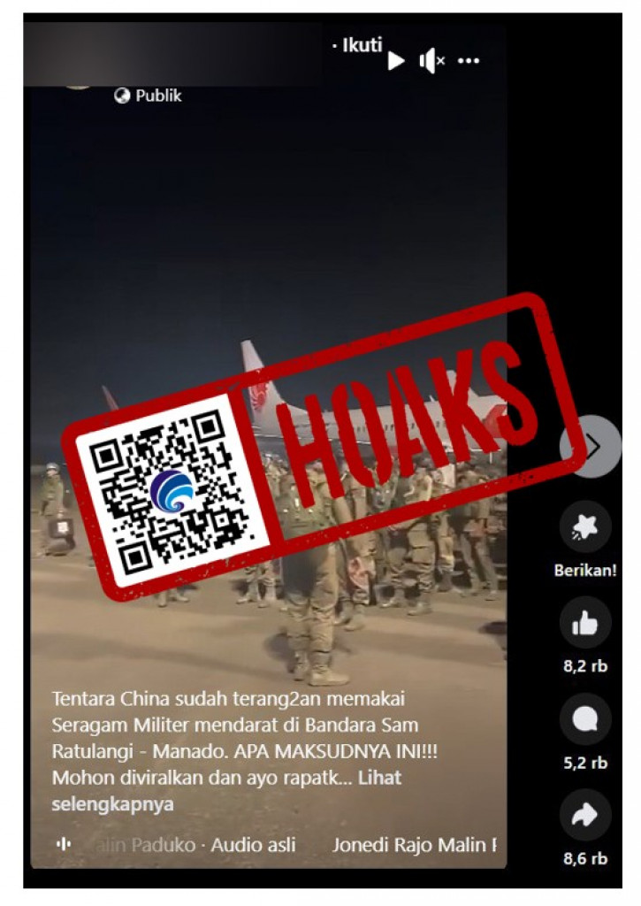 [HOAKS] Video Tentara Cina Mendarat di Kota Manado