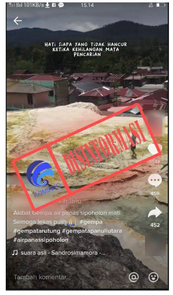 [DISINFORMASI] Sumber Air Panas di Sipoholon, Tapanuli Utara Berhenti Mengalir Akibat Gempa