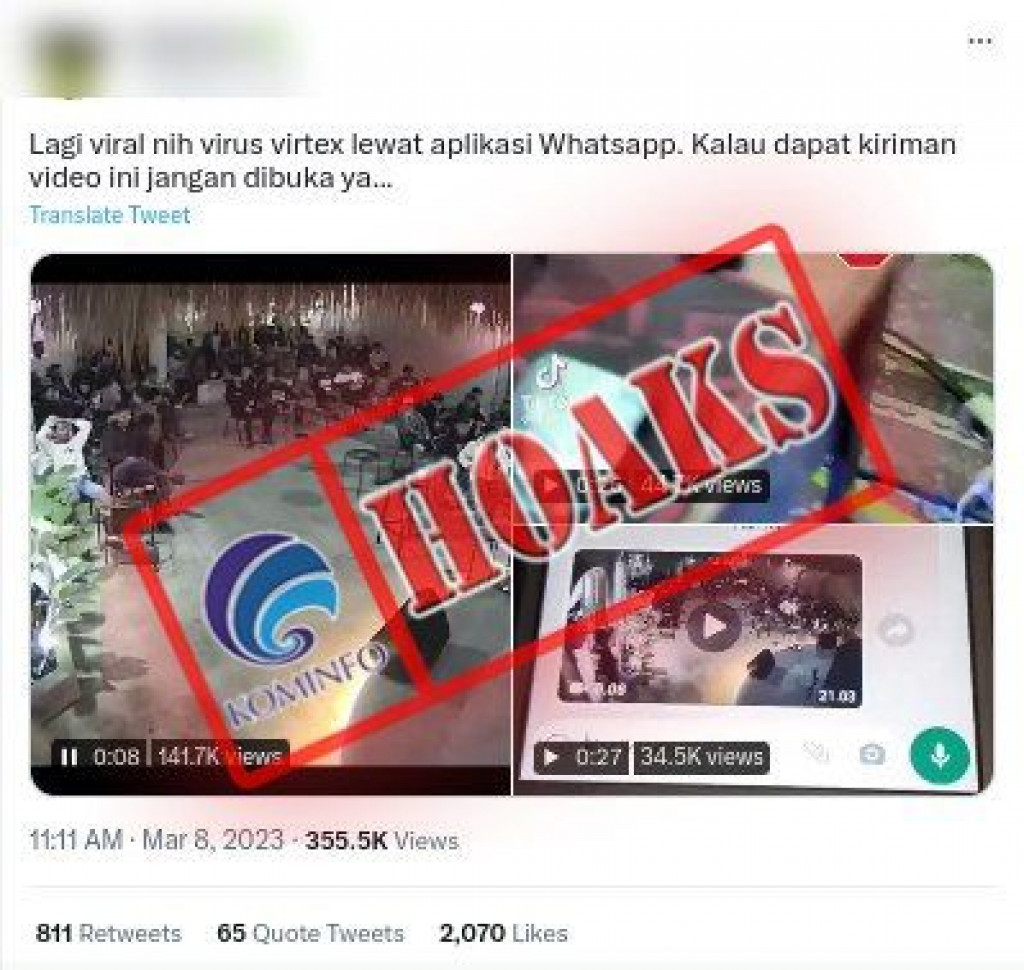 [HOAKS] Video Virus Virtex Dikirim Melalui WhatsApp