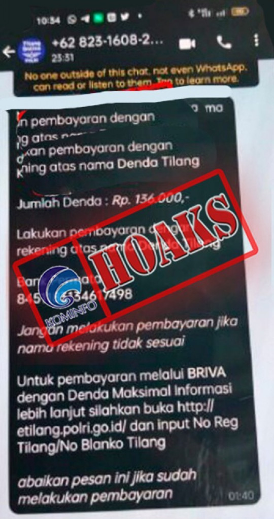 [HOAKS] WhatsApp Pembayaran Tilang Online Mengatasnamakan Polri