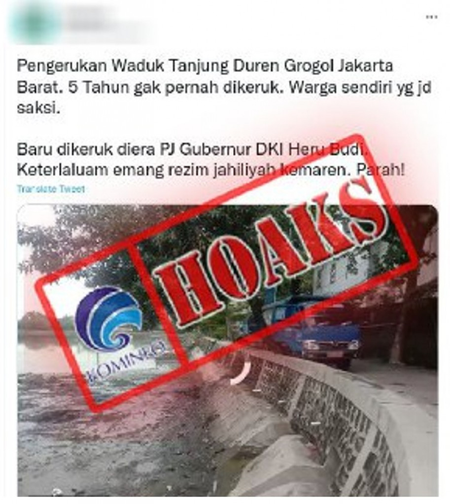 [HOAKS] Waduk Tanjung Duren Grogol sudah 5 Tahun tak Pernah Dikeruk