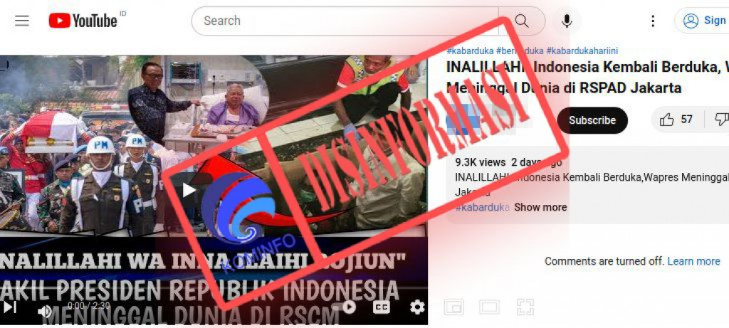 [DISINFORMASI] Wakil Presiden Republik Indonesia Meninggal Dunia