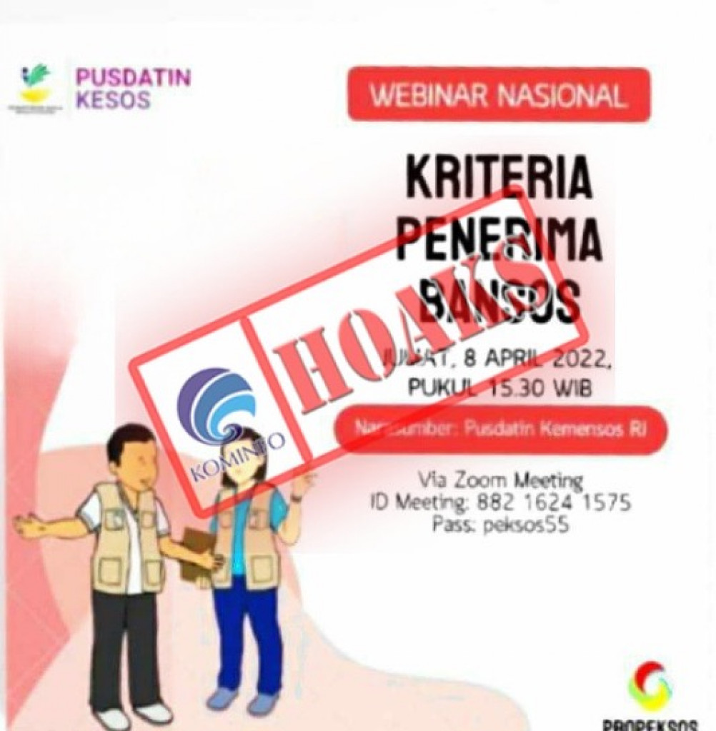 [HOAKS] Webinar Nasional Kriteria Penerima Bansos Mengatasnamakan Pusat Data dan Informasi Kesejahteraan Sosial Kementerian Sosial RI