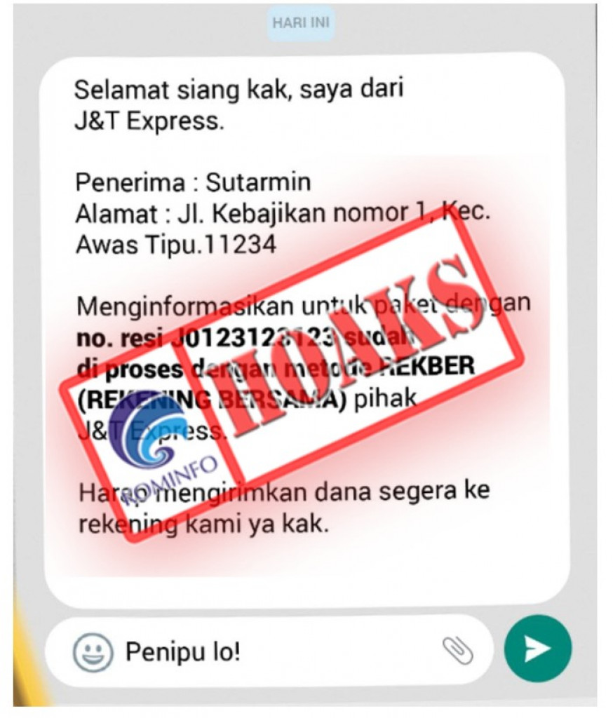 [HOAKS] Pesan WhatsApp Permintaan Biaya Tambahan Mengatasnamakan J&T Express