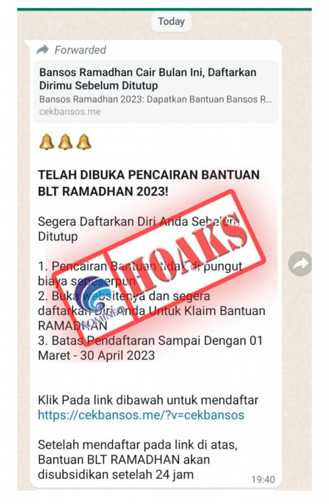 [HOAKS] Tautan Pendaftaran Pencairan Bantuan BLT Ramadan 2023