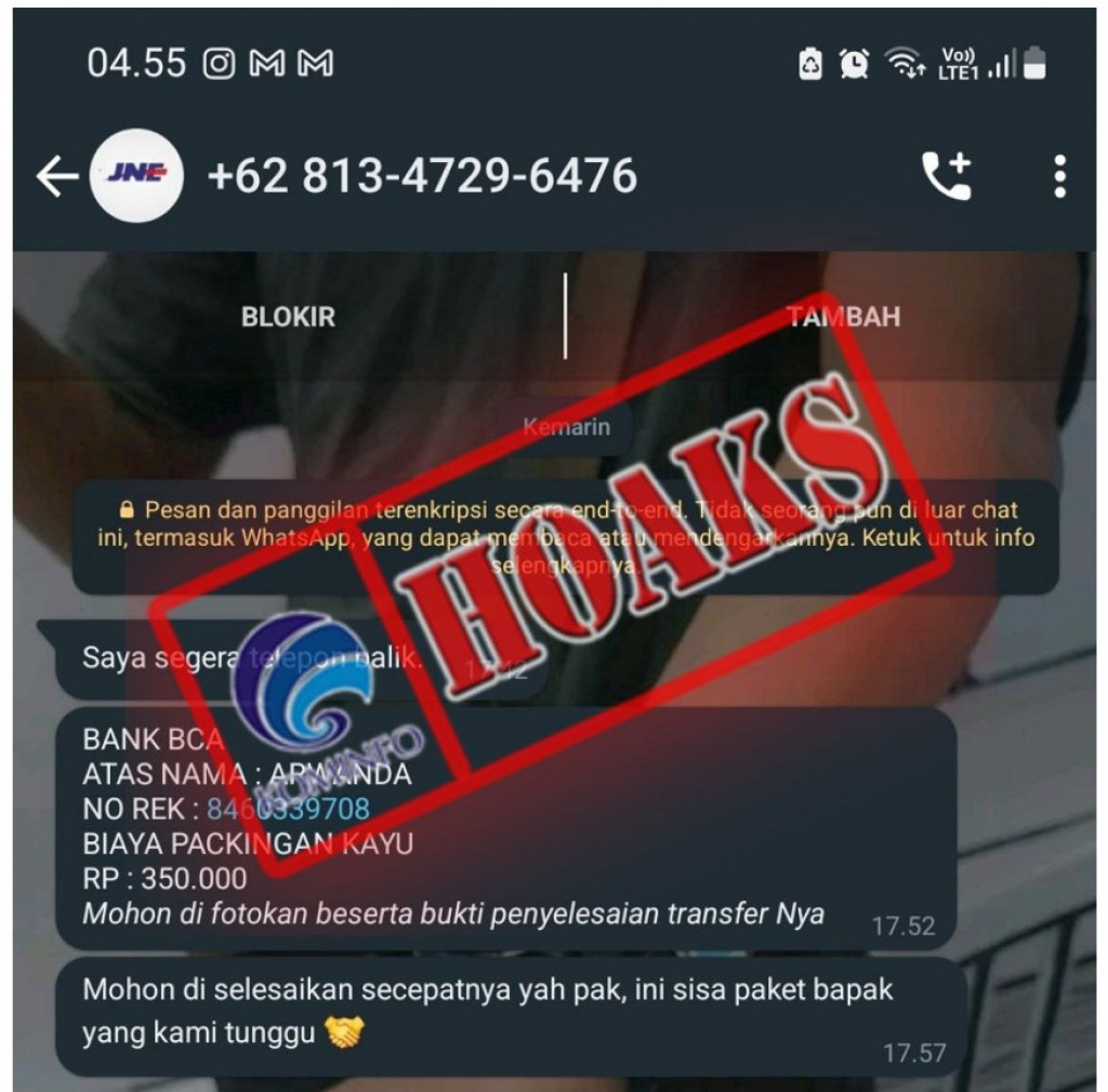 [HOAKS] Biaya Packing Kayu Mengatasnamakan JNE