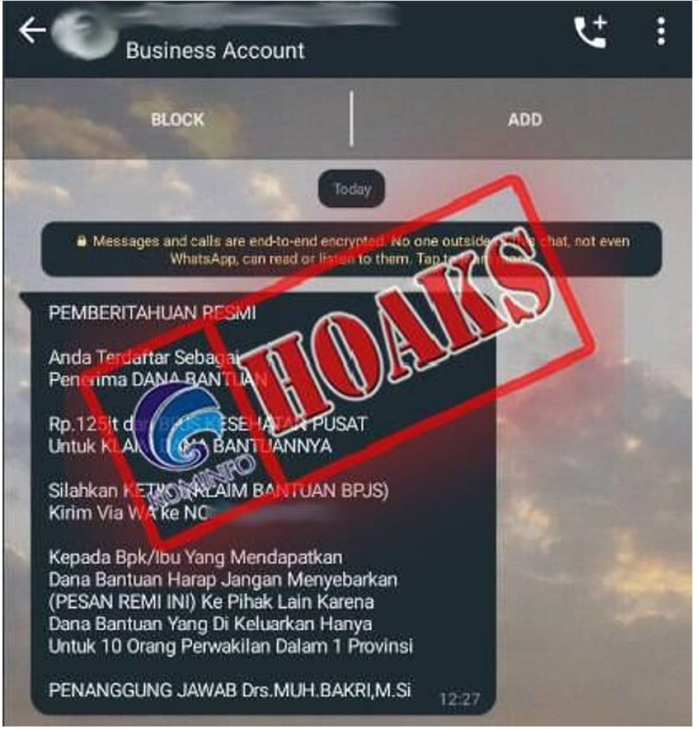[HOAKS] Penerima Dana Bantuan Senilai Rp125 Juta Mengatasnamakan BPJS Kesehatan